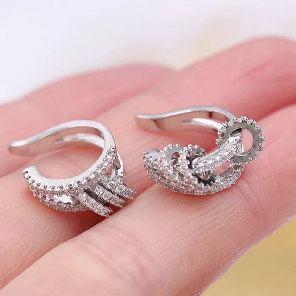 Set White Rhodium micro pave cuff earrings